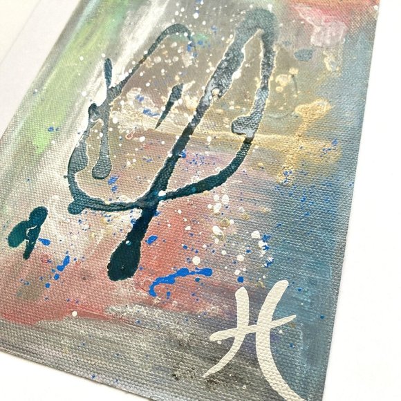 Scripting 4 - Original Wall Art Liquid Oil Paint & Marker Signed Painting 6”x8” - Picture 4 of 10